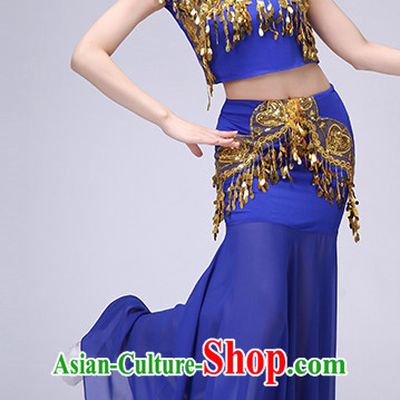 Blue Chinese Traditional Stage Dai Minority Ethnic Dance Dancewear Costumes Dancer Costumes Dance Costumes Clothes and Headdress Complete Set for Women