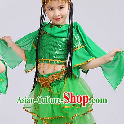 Chinese Traditional Stage Xinjiang Minority Ethnic Dance Dancewear Costumes Dancer Costumes Dance Costumes Clothes and Headdress Complete Set for Girls Kids