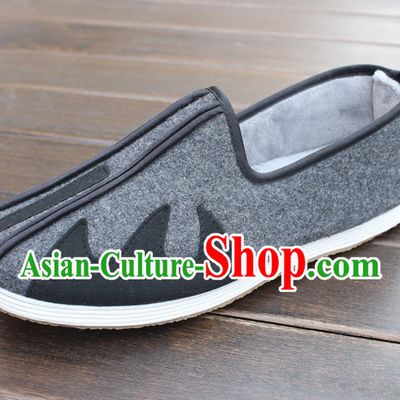 Top Grey Winter Wear Chinese Traditional Tai Chi Shoes Kung Fu Shoes Martial Arts Shoes for Men