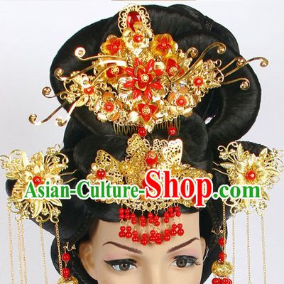 Chinese Classical Princess Queen Hair Jewelry Headwear Headdress and Long Wigs
