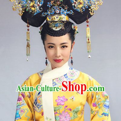 Chinese Classical Princess Queen Hair Jewelry Headwear Headdress and Long Wigs