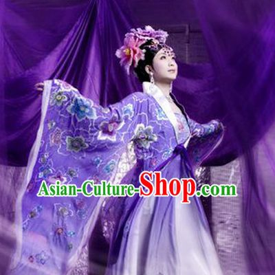 Tang Dynasty Chinese Traditional Ancient Empress Butterfly Costumes Garment and Hair Jewelry Complete Set for Women Girls