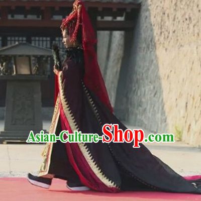Chinese Traditional Ancient Empress Costumes Garment and Hair Jewelry Complete Set for Women Girls