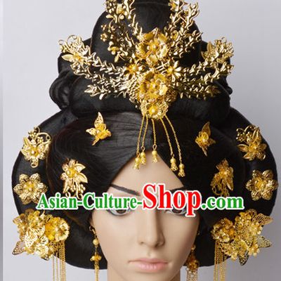 Chinese Classical Princess Queen Empress Hair Jewelry Headwear Headdress and Long Wigs