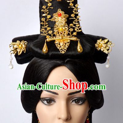 Chinese Classical Princess Queen Empress Hair Jewelry Headwear Headdress and Long Wigs