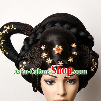 Chinese Ancient Classical Princess Queen Empress Hair Jewelry Headwear Headdress and Long Wigs