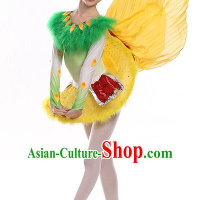 Chinese Traditional Bird Dance Costumes and Hat Complete Set for Kids