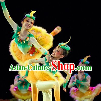 Chinese Traditional Bird Dance Costumes and Headwear Complete Set for Kids