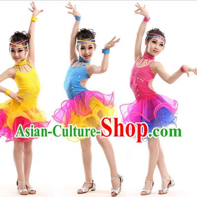 School Modern Latin Dance Costumes Complete Set for Kids Girls