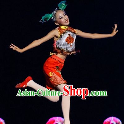Chinese Folk Dance Costumes Complete Set for Kids Girls