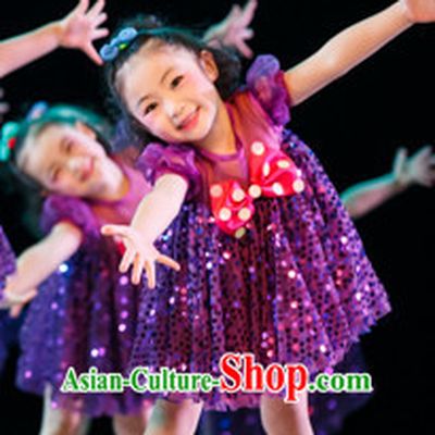 Chinese Traditional Folk Fan Dance Costumes Complete Set for Kids Girls