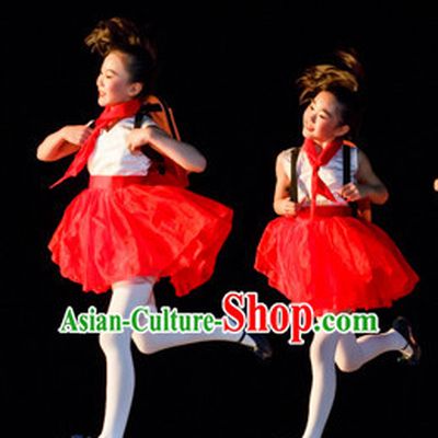 Chinese Primary School Students Dance Costumes Complete Set for Kids Girls