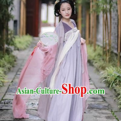 Traditional Asian Chinese Tang Dynasty Female Han Clothing Garment Hanfu Clothes Complete Set