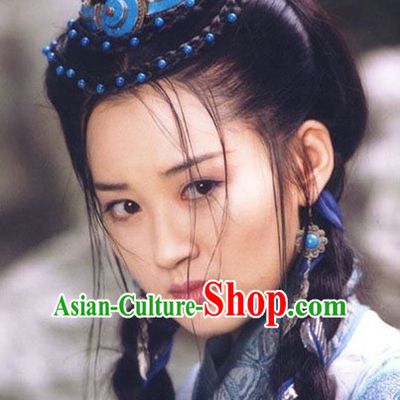 Chinese Ancient Xiao Ao Jiang Hu TV Series Ren Yingying Long Wigs and Hair Jewelry Set