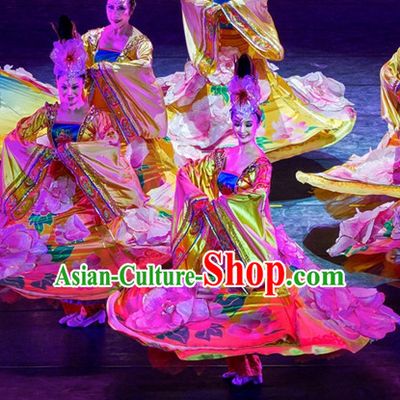 Chinese Ancient Palace Dancer Classical Dancing Costumes and Headwear Complete Set for Women