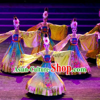 Chinese Ancient Palace Dancer Classical Dancing Costumes and Headwear Complete Set for Women