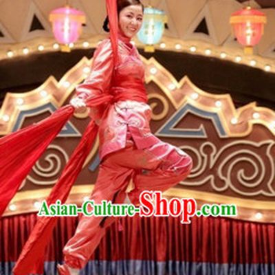 Chinese Folk Han Ethnic Mandarin Dance Ribbon Costumes Complete Set for Women