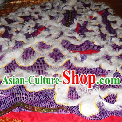 Puprle Color White Wool Top Asian Chinese Lion Dance Pants Claws Tail Body Costumes Set