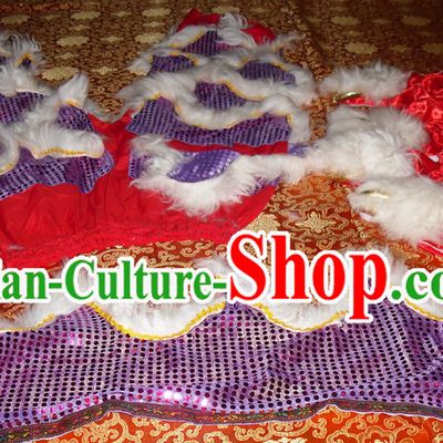 Puprle Color White Wool Top Asian Chinese Troupe Performance 2 Pairs of Lion Dance Pants and Claws