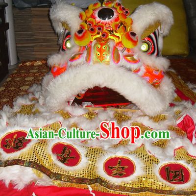 Top Gold Color White Wool Competition and Parade Lion Dancing Instruments Complete Set