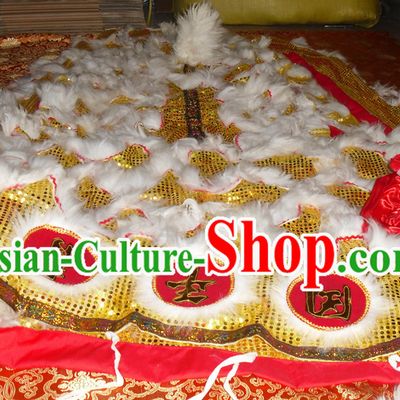 Gold Color White Wool Top Asian Chinese Lion Dance Pants Claws Tail Body Costumes Set
