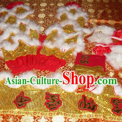 Gold Color White Wool Top Asian Chinese Troupe Performance 2 Pairs of Lion Dance Pants and Claws