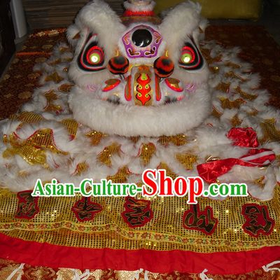 Top Gold Color White Wool Competition and Parade Hok San Lion Dancing Instruments Complete Set