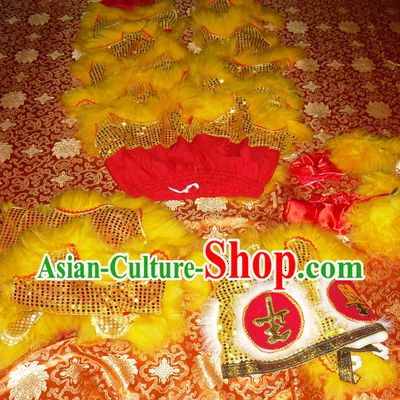 Red Color Yellow Wool Top Asian Chinese Troupe Performance 2 Pairs of Lion Dance Pants and Claws
