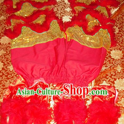 Gold Color Red Wool Top Asian Chinese Troupe Performance 2 Pairs of Lion Dance Pants and Claws