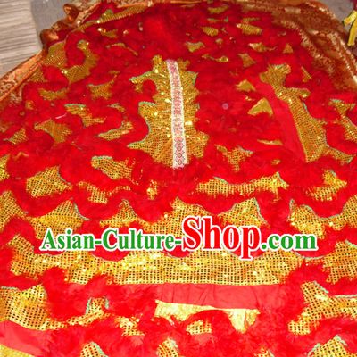 Gold Color Red Wool Top Asian Chinese Lion Dance Pants Claws Tail Body Costumes Set
