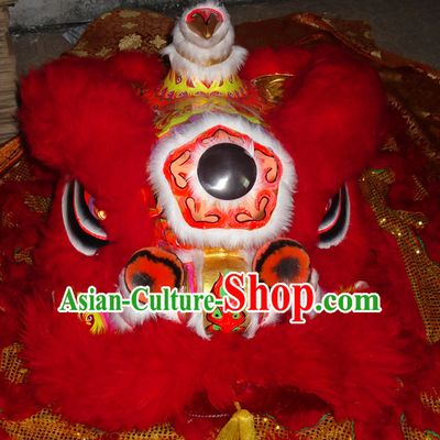 Top Gold Color Red Wool Competition and Parade Hok San Lion Dancing Costume Complete Set