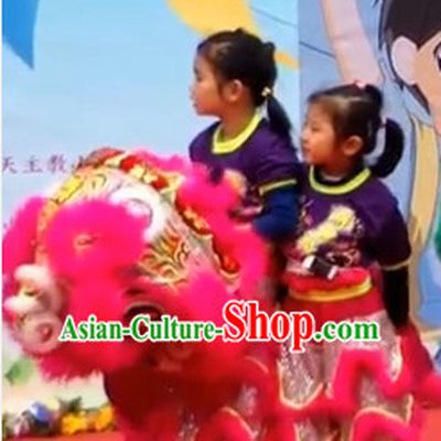 Peachblow Color Top 100_ Natural Long Wool Primary School Middle School Lion Dance Costumes Complete Set for Kids Children Boys Girls