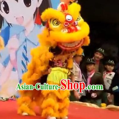 Gold Color Top 100_ Natural Long Wool Middle School Lion Dance Costumes Complete Set for Kids Children Boys Girls
