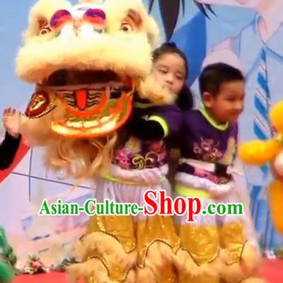 Light Yellow Color Top 100_ Natural Long Wool Middle School Lion Dance Costumes Complete Set for Kids Children Boys Girls