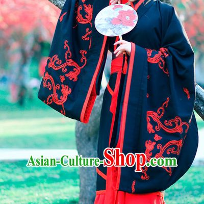 Ancient Chinese Embroidered Black Red Hanfu Dress China Traditional Clothing Asian Long Dresses China Clothes Fashion Oriental Outfits for Women