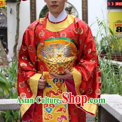 Top Chinese Cai Shen Money God Costume Costumes and Cai Shen Ye Hat Complete Set for Boys Children Kids