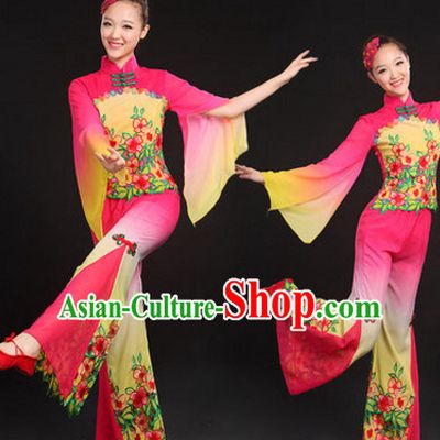 Chinese Traditional Folk Dance Costumes Dancing Outfits and Headwear Complete Set for Women or Girls