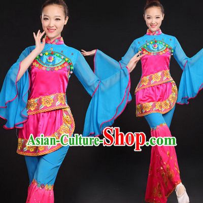 Chinese Folk Dance Costumes Dancewear and Hair Decorations Complete Set for Women or Girls