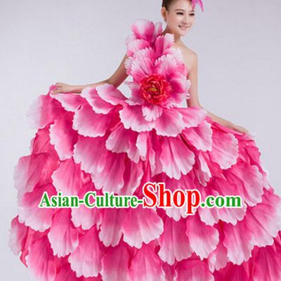 Chinese Stage Performance Flower Dancewear Costume and Headdress Complete Set for Women