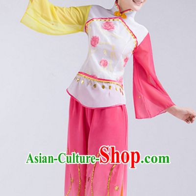 Chinese Folk Fan Dance Costumes and Headdress Complete Set for Children Girls