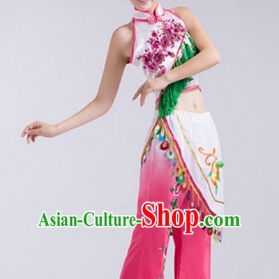 Chinese Folk Fan Dance Costumes and Headdress Complete Set for Children Girls