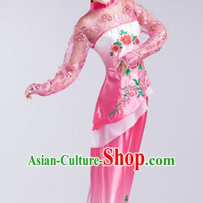 Chinese Folk Fan Dance Costumes and Headdress Complete Set for Children Girls