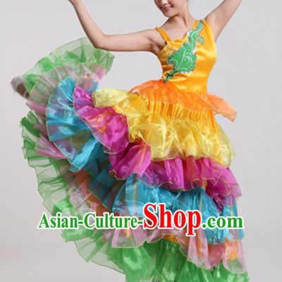 Chinese Stage Performance Ballroom Dance Costumes and Headdress Complete Set for Women Girls