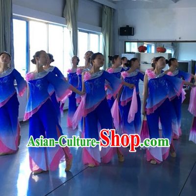 Chinese Stage Performance Wide Sleeves Classical Fan Dance Costumes and Headdress Complete Set for Women Girls
