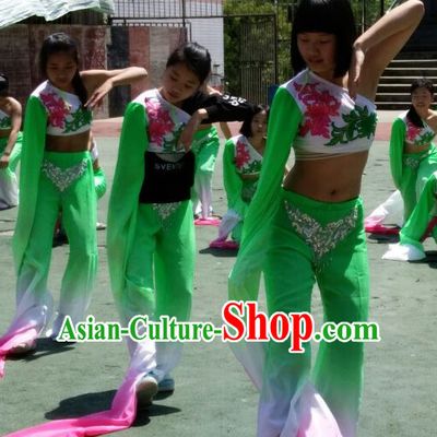 Chinese Stage Performance One Long Sleeve Classical Fan Dance Costumes and Headdress Complete Set for Women Girls
