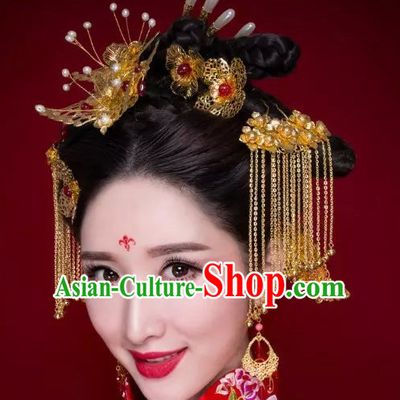 Top Chinese Traditional Wedding Headpieces Hair Jewelry Bridal Hair Clasp Hairpins Set