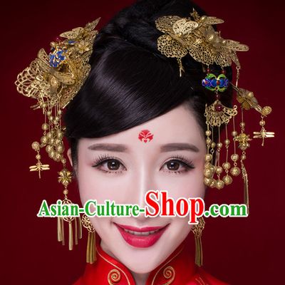 Top Chinese Traditional Wedding Headpieces Hair Jewelry Bridal Hair Clasp Hairpins Set