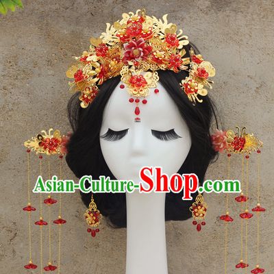 Top Chinese Traditional Wedding Headpieces Hair Jewelry Bridal Hair Clasp Hairpins Set
