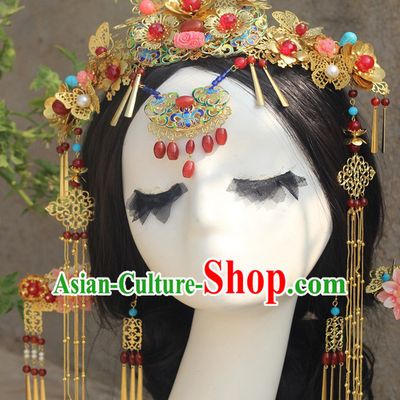 Top Chinese Traditional Wedding Headpieces Hair Jewelry Bridal Hair Clasp Hairpins Set