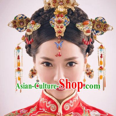 Top Chinese Traditional Wedding Headpieces Hair Jewelry Bridal Hair Clasp Hairpins Set